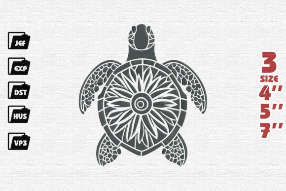 Download Ornate Mandala Sea Turtle Embroidery Design in Charcoal - Ornate mandala Collection