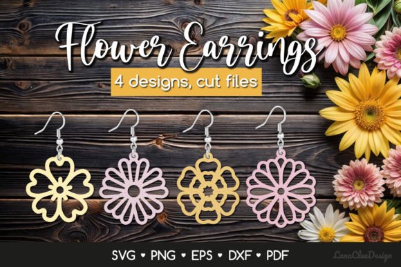 Download 4 Summer Flower Earrings SVG Cut Files - Cut file Collection