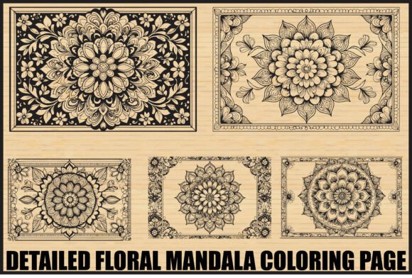 Download Elegant Floral Mandala Coloring Page Set - Floral mandala Collection